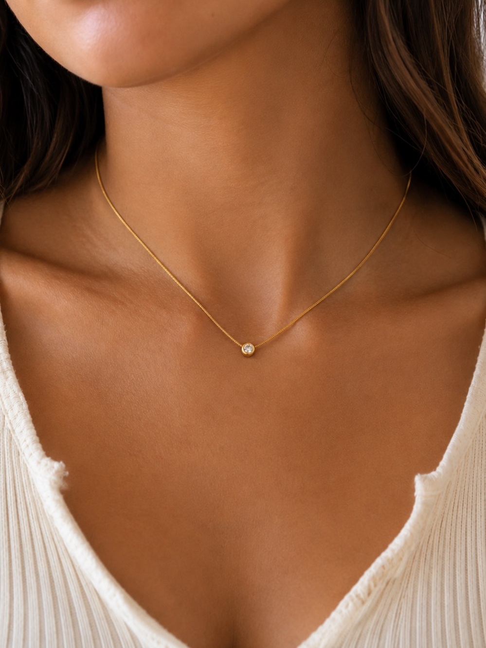 18K Gold Plated Circle Cubic Zirconia Necklace